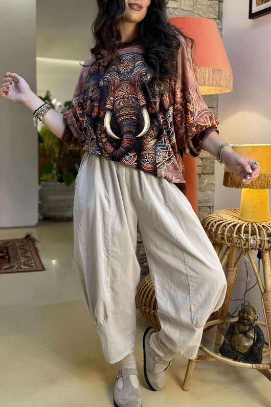 Lomi Mandala Stretch Velour Sweatshirt Rust